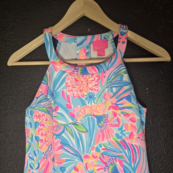 Lilly Pulitzer Girls Dress Size 12 Floral High Neck Scallop Hem - Picture 8 of 9